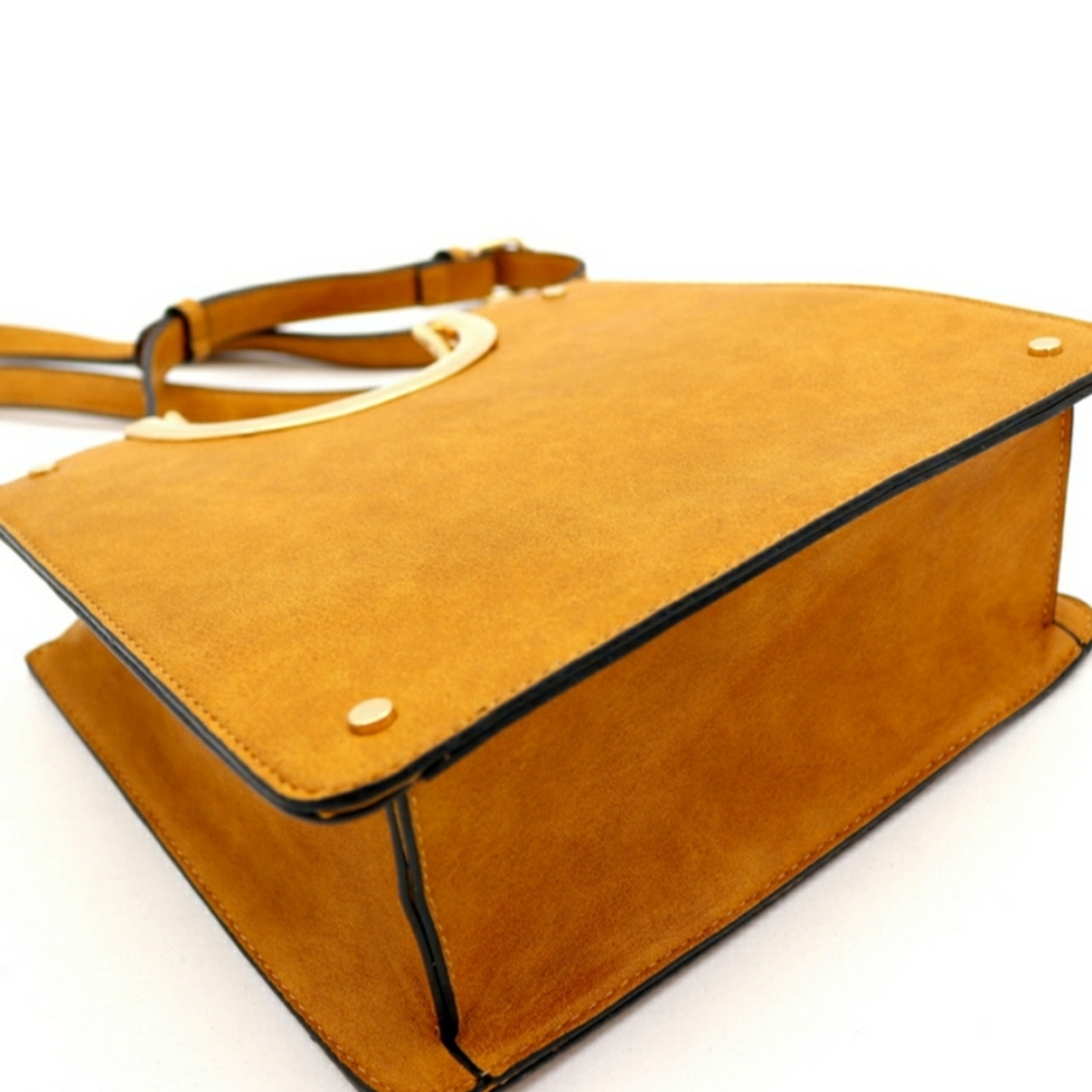 Metal Round Handle Accent 2 in1 Structured Satchel - Picture 6 of 6